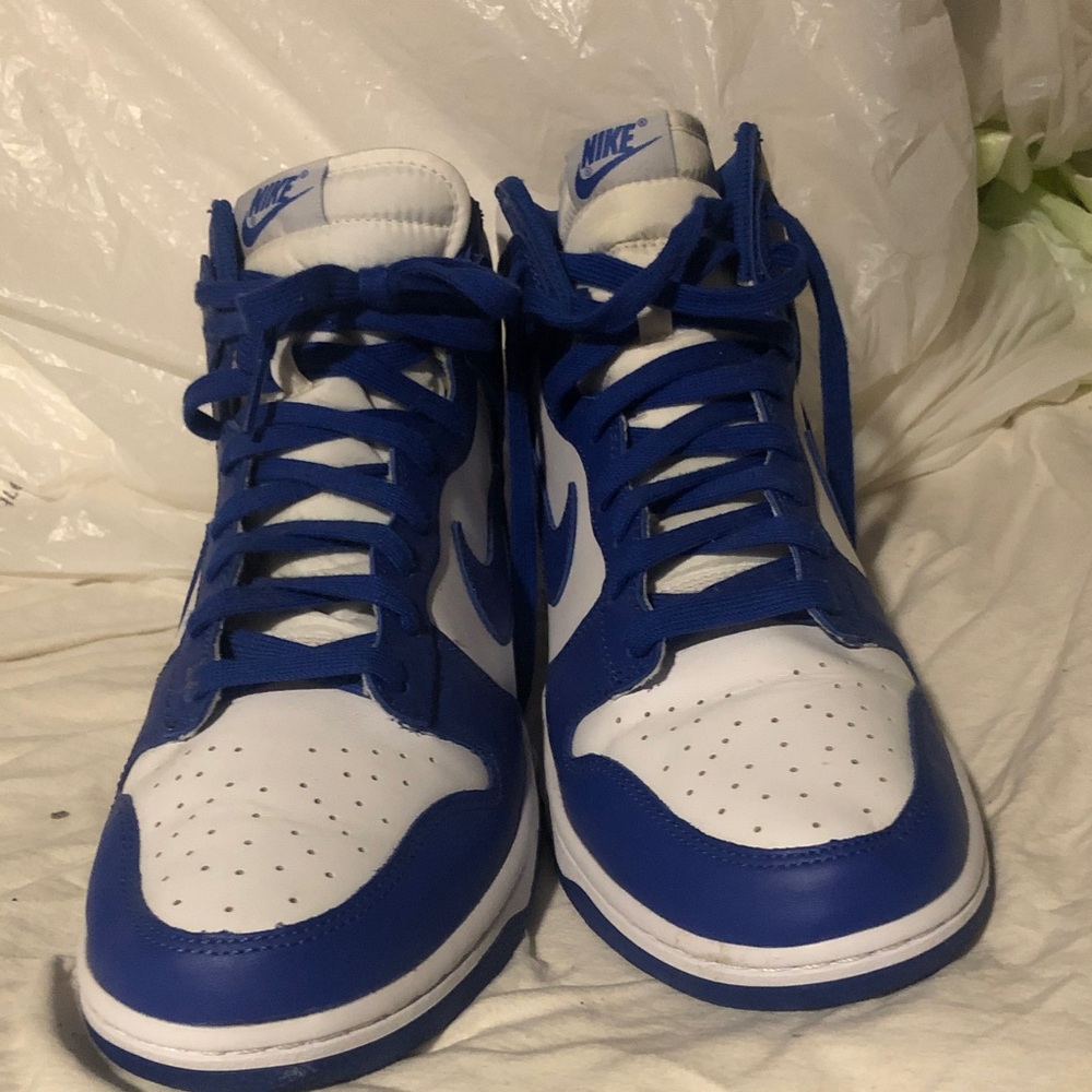 Nike Men's Royal Blue and White High-Top Sneakers